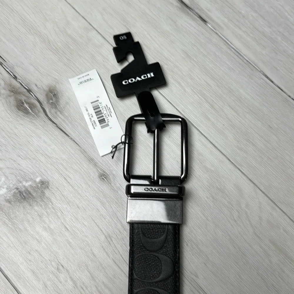 Coach Harness Buckle Cut To Size Reversible Belt Black 50